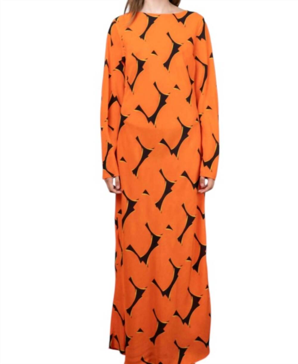 NEW SHINE abstract silk bias cut dress in orange